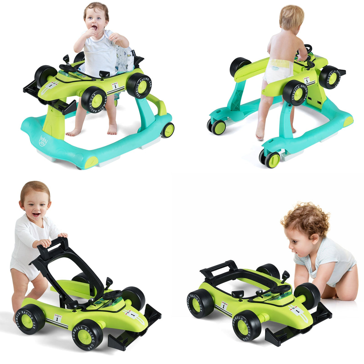 BABY JOY 4-in-1 Baby Walker, Foldable Activity Car Baby Walker
