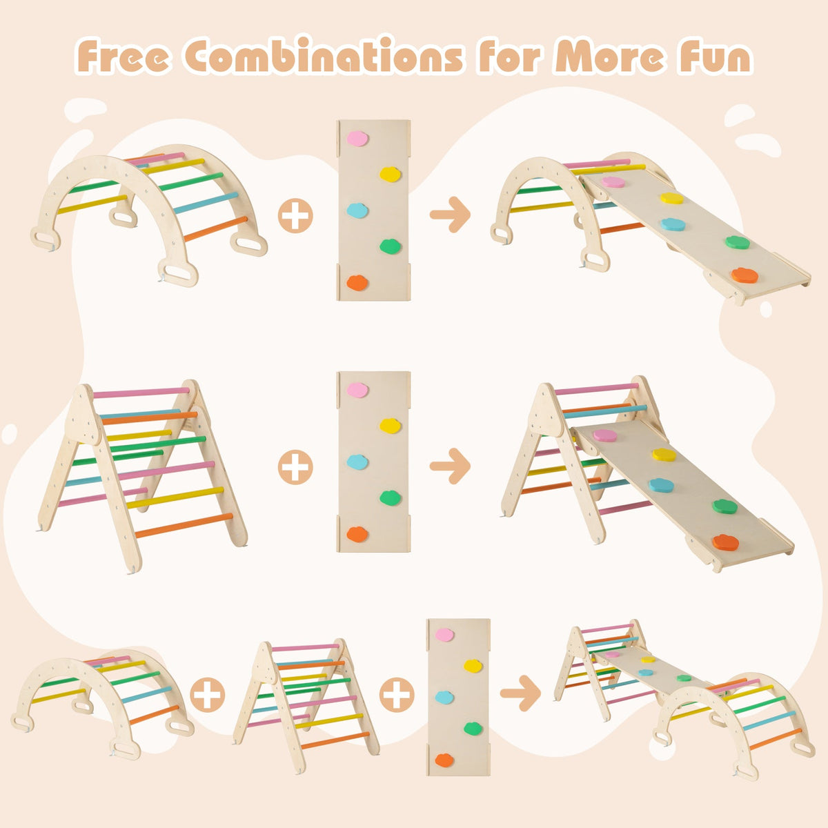 7-in-1 Triangular Set of 3, Baby Climbing Toys w/ Triangular Climber Arch Ramp Rocker