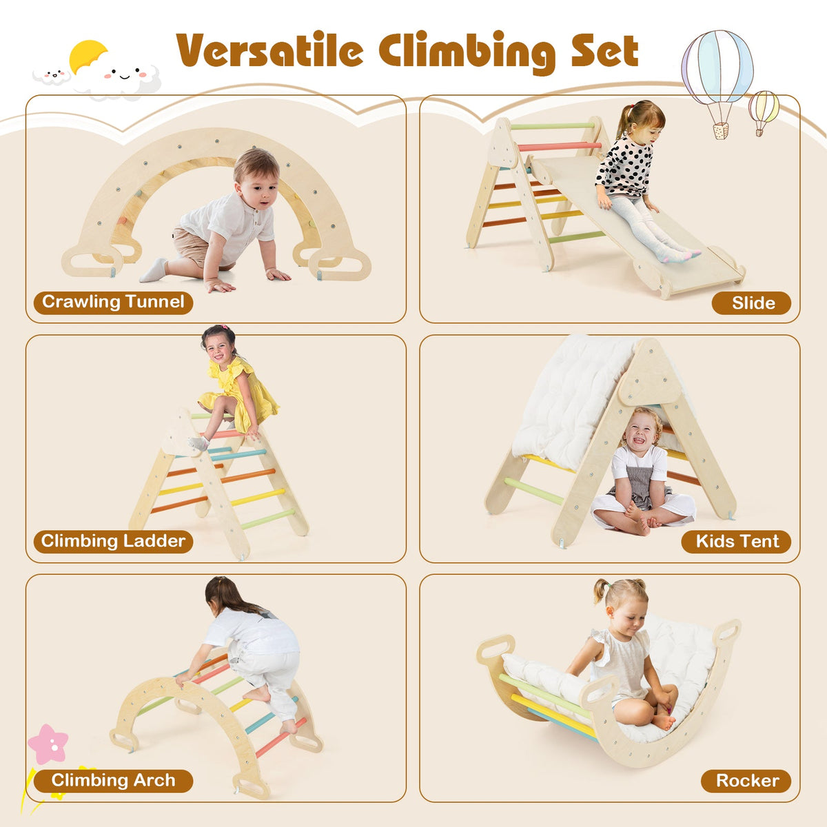 7-in-1 Triangular Set of 3, Baby Climbing Toys w/ Triangular Climber Arch Ramp Rocker