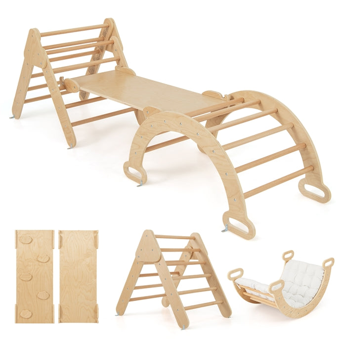 7-in-1 Triangular Set of 3, Baby Climbing Toys w/ Triangular Climber Arch Ramp Rocker