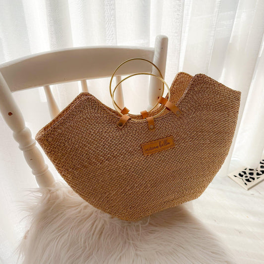 The Jua — Woven Straw Beach Bag with Brass Handles