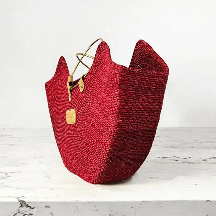 The Jua — Woven Straw Beach Bag with Brass Handles