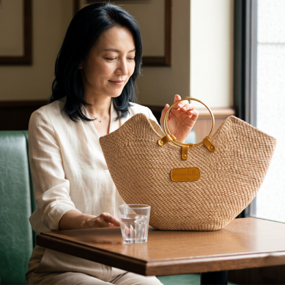 The Jua — Woven Straw Beach Bag with Brass Handles