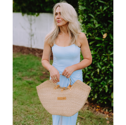 The Jua — Woven Straw Beach Bag with Brass Handles