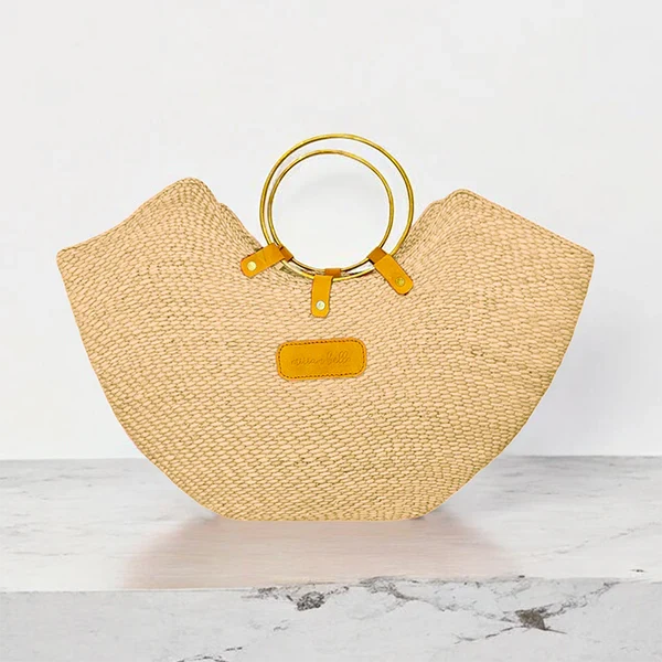 The Jua — Woven Straw Beach Bag with Brass Handles