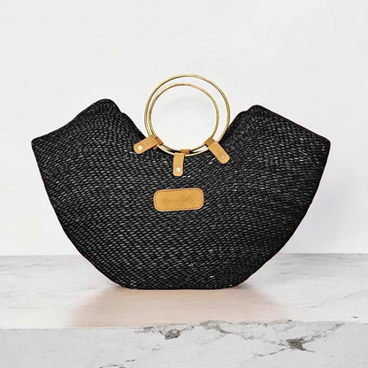 The Jua — Woven Straw Beach Bag with Brass Handles