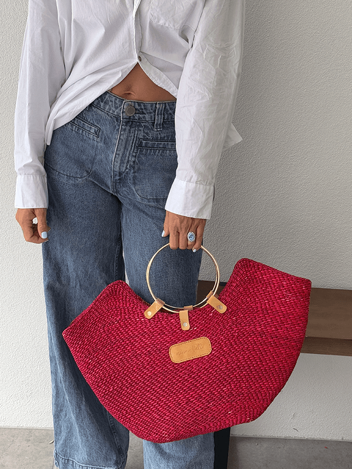 The Jua — Woven Straw Beach Bag with Brass Handles