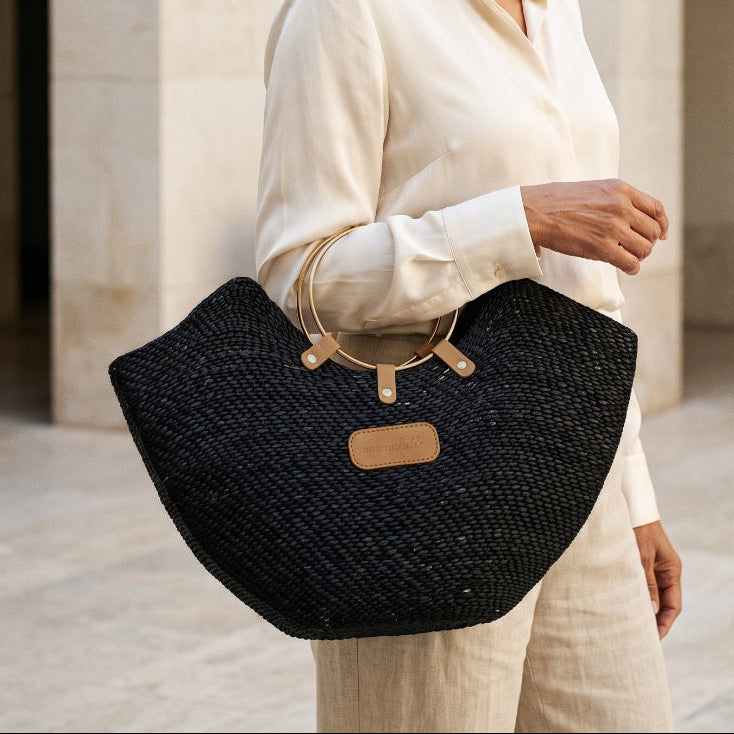 The Jua — Woven Straw Beach Bag with Brass Handles