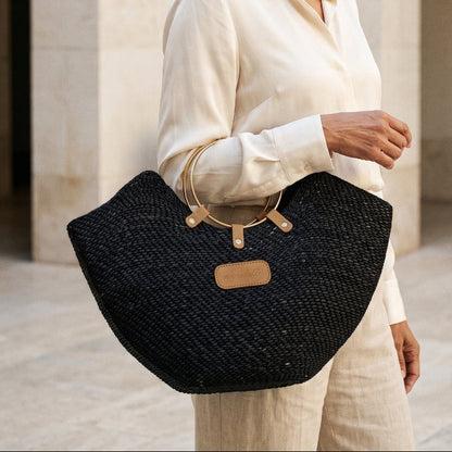 The Jua — Woven Straw Beach Bag with Brass Handles
