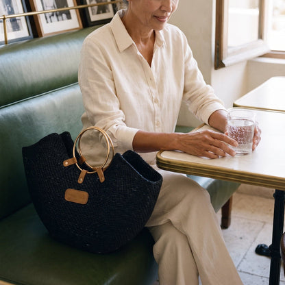 The Jua — Woven Straw Beach Bag with Brass Handles